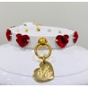 RED HEARTS COLLAR WHITE ECOLEATHER/GOLD