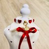 RED HEARTS COLLAR WHITE ECOLEATHER/GOLD