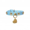 PYRAMID STUD COLLAR SKY ECOLEATHER/GOLD
