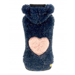 HEART LUREX FUR HOODIE NAVY