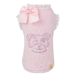 SMILEY BEAR LACE TSHIRT PINK