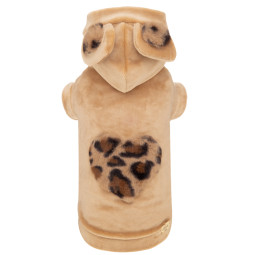 HEART LEOPARD FUR HOODIE CAMEL