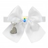 HEART SEW ON BOW COLLAR WHITE ECOLEATHER/SILVER